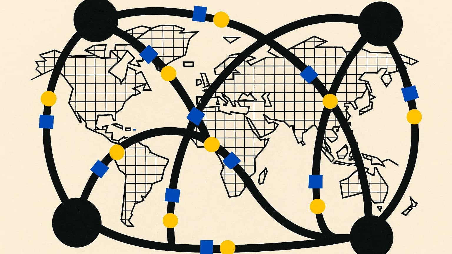 Animated illustration of a global distribution network